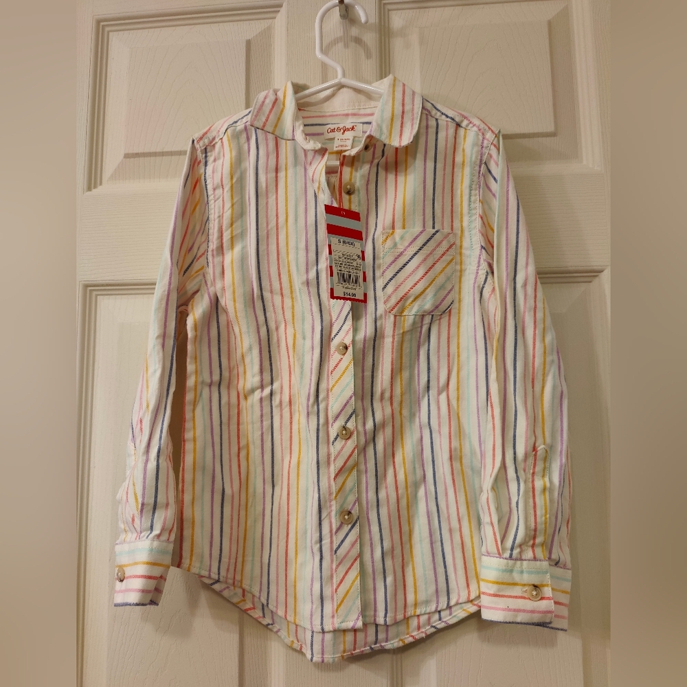 NWT Girls' rainbow striped button down shirt